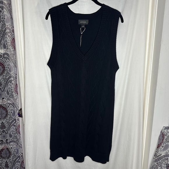ASOS Monki Robin cotton knitted v neck sleeveless black mini dress - Picture 12 of 17